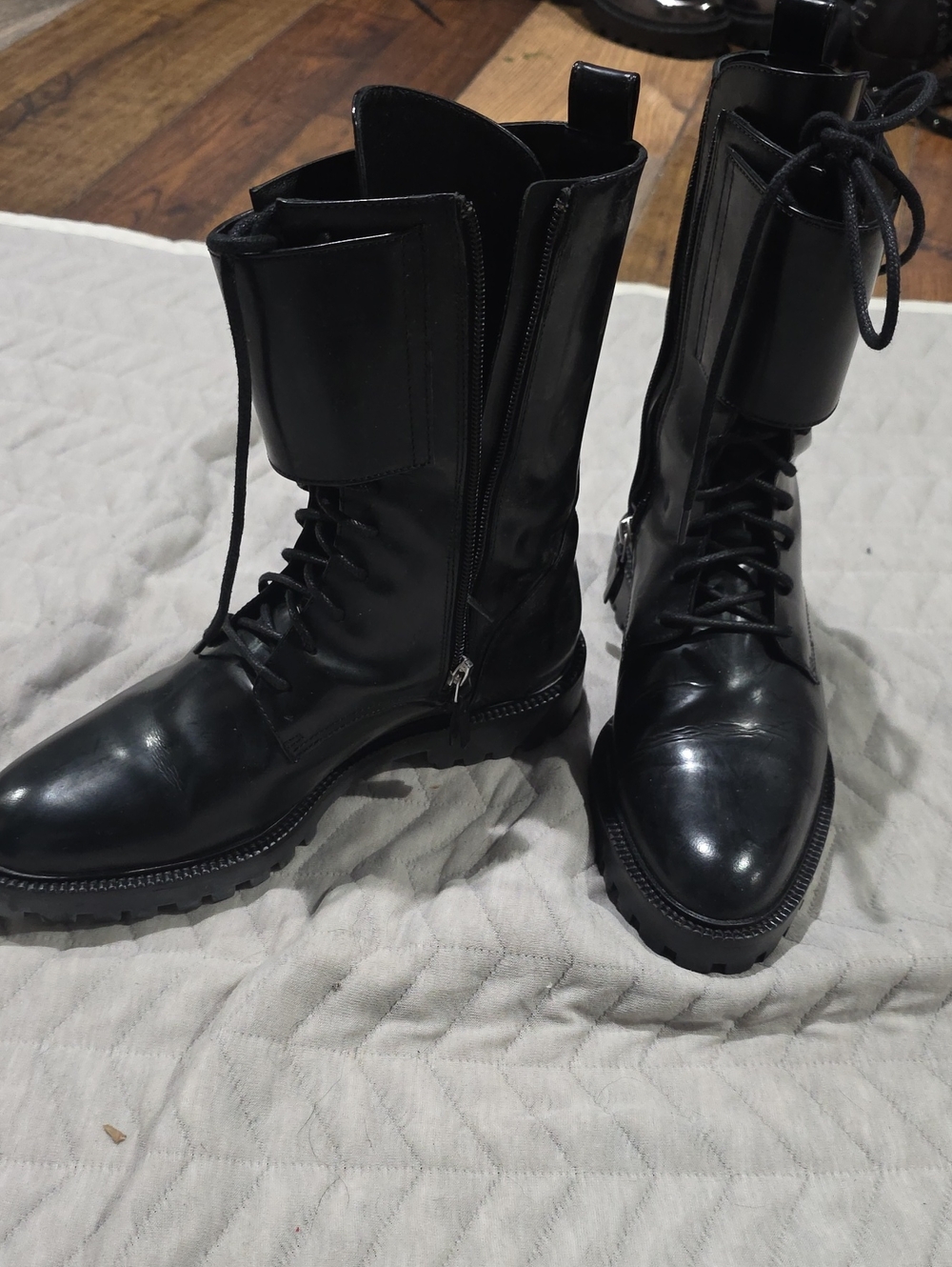 Women's Black Combat Moto Boots with Side Zip